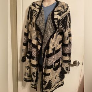 Lucky Brand cardigan- long. Size L. Black and cream. Pockets. Good condition